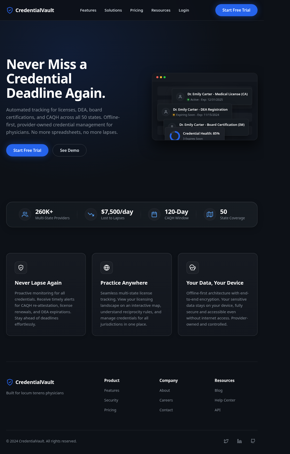 The generated CredentialVault landing page