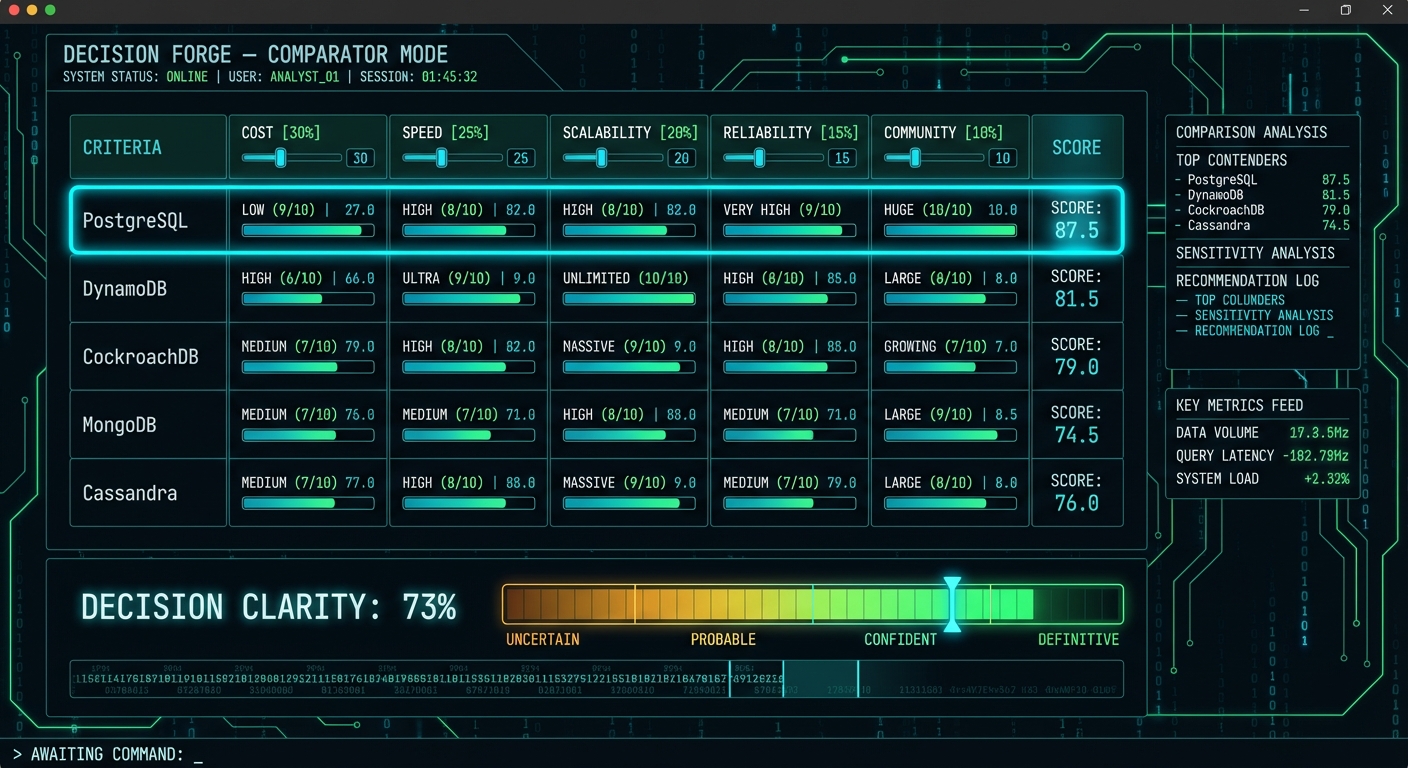 The design target — Decision Forge's comparator mode