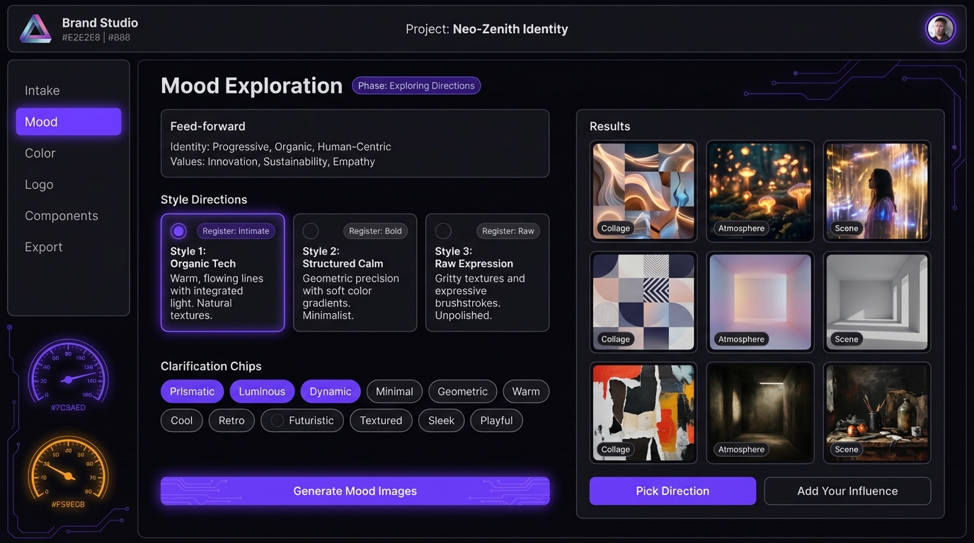 The design target — Brand Studio's mood exploration screen